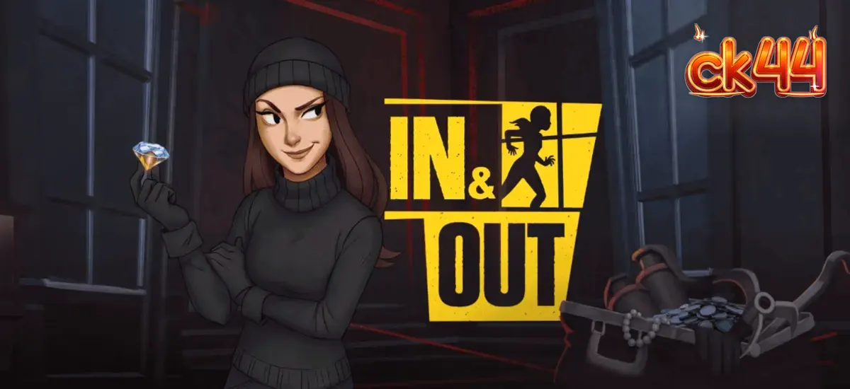 In and Out slot game interface featuring the Parisian heist theme
